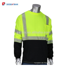 Angepasste Herren High Visibility Sicherheit T-Shirt Verschiedene Größe Neon Gelb Grün Oansatz Bauarbeiten T-Shirts Langarm